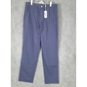 COOFANDY Mens Navy Blue Linen Blend Drawstring Casual Pants Sz M Casual Comfort